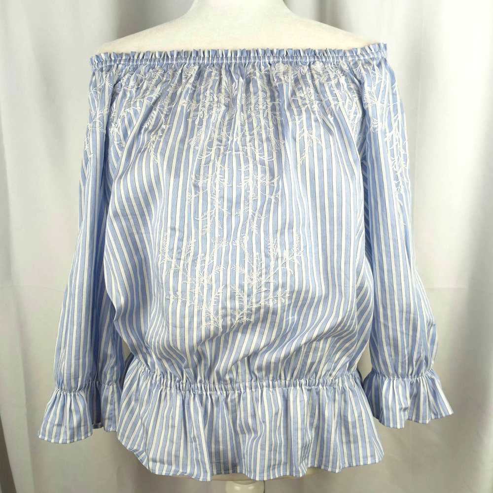 WHBM~Embroidered Chintz Shirting Off-Shoulder Top~L